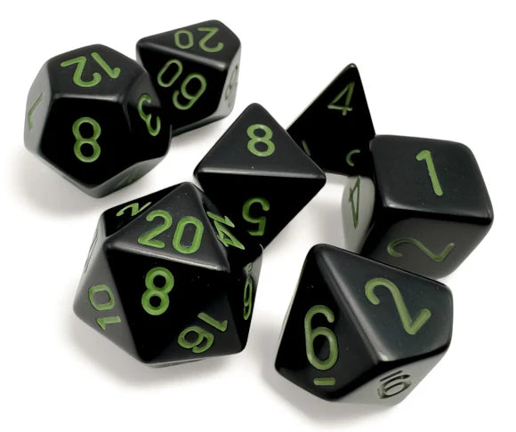 Dice Chessex 7-Dice Set Opaque: Black / Green