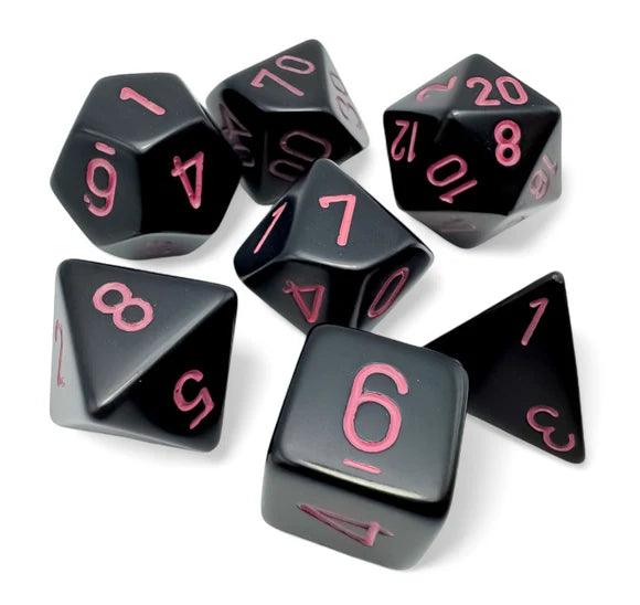 Dice Chessex 7-Dice Set Opaque: Black / Pink