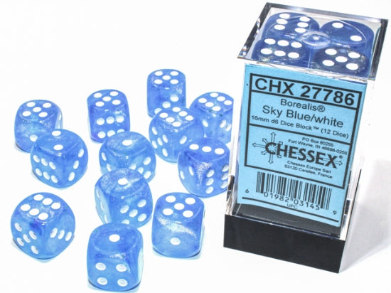 Dice Chessex 12D6 Borealis: Sky Blue/White