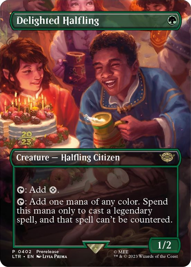 Delighted Halfling (PRE-402) - Tales of Middle-earth Promos (Borderless) Foil