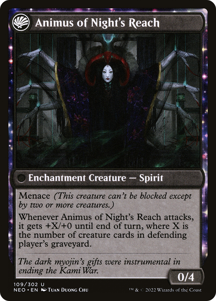 The Long Reach of Night // Animus of Night's Reach (NEO-109) - Kamigawa: Neon Dynasty: (fandfc, enchantment) Foil
