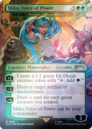 Miku, Voice of Power - Freyalise, Llanowar's Fury (Rainbow Foil) (SLD-1598) - Secret Lair Drop Series Foil (Japanese)