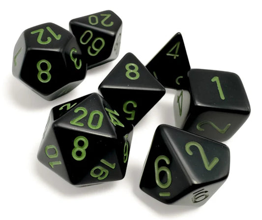 Dice Chessex 7-Dice Set Opaque:  Black / Green