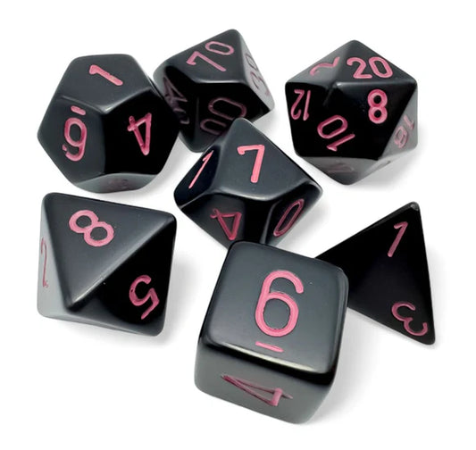 Dice Chessex 7-Dice Set Opaque:  Black / Pink
