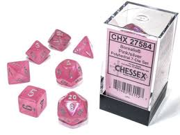 Dice Chessex 7-Dice Set Borealis:  Pink / Silver