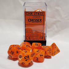 Dice Chessex 7-Dice Set Mini Vortex:  Orange / Black