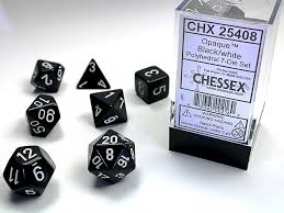 Dice Chessex 7-Dice Set Opaque:  Black / White