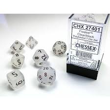 Dice Chessex 7-Dice Set Frosted:  Clear Black