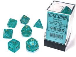Dice Chessex 7-Dice Set Borealis:  Teal / Gold