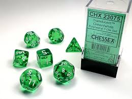 Dice Chessex 7-Dice Set Mini Translucent:  Green / White