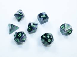 Dice Chessex 7-Dice Set Mini Gemini:  Black-Grey / Green