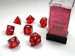 Dice Chessex 7-Dice Set Translucent:  Red / White