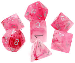 Dice Chessex 7-Dice Set Ghostly Glow:  Pink/Silver