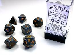 Dice Chessex 7-Dice Set Opaque:  Dark Grey / Copper