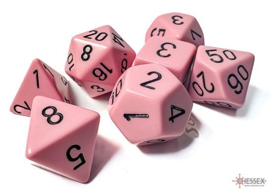 Dice Chessex 7-Dice Set Opaque:  Pink / Black